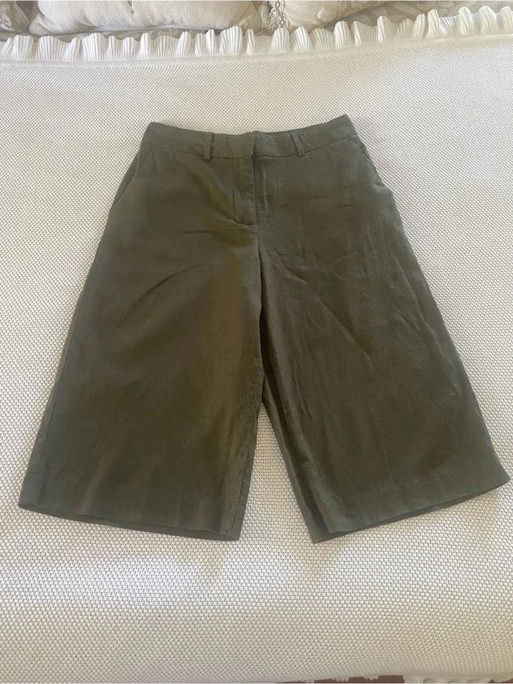 Zara Olive Linen Blend Wide Leg Capri Pants Medium